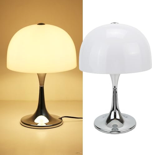Alpinaluz Medusa Moderne Nordische Lampe, 3 Lichter G9, Sockel aus verchromtem Metall, Spiegel, weißer Acryl-Schirm, elegantes Design für Schlafzimmer, Schreibtisch oder Nachttisch
