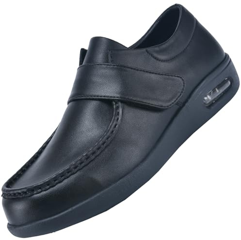 AEHO Scarpe Uomo Diabetici Pianta Larga Scarpe Uomo Ortopediche Mocassini in Pelle Extra Larghi Scarpe Uomo Casual con Strappo per Piedi Gonfi da Lavoro Larga,Nero,42 EU