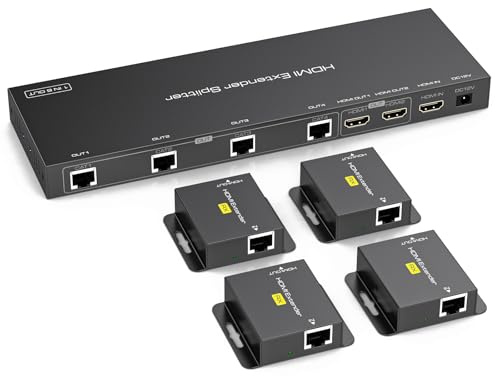 VEDINDUST HDMI-Extender-Splitter, 1 in 6 Ausgänge über Cat6/7, HDMI über Ethernet, bis zu 50 m, mit 2 Loop-Ausgängen, unterstützt EDID-Management 1080P60Hz POC