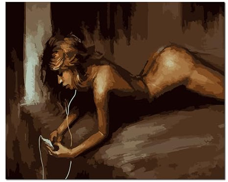 Shukqueen Malen nach Zahlen für Erwachsene, Ölgemälde nach Zahlen, Malen-nach-Zahlen-Set, Malen nach Zahlen, Erwachsene, Anfänger, Mädchen, die Lieder hören, 40,6 x 50,8 cm (rahmenlos)