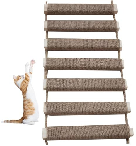 Scala del gatto 10x39 pollici di legno appeso Ponte di gatto avvolto con corda di lino Resistente alla corda gratta per le forniture per gatti interni