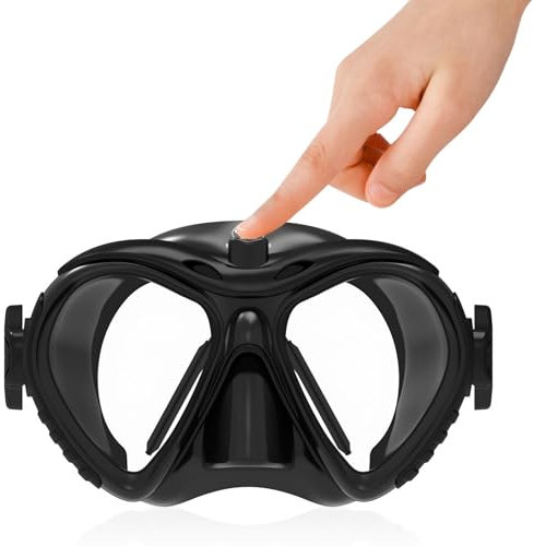 Khroom Weltneuheit: Taucherbrille für Erwachsene mit Wischerfunktion | Anti-Fog Taucherbrille mit Nasenschutz | Schwarz | Schwimmmaske & Schnorchelbrille – kein Ziepen durch Stoffband