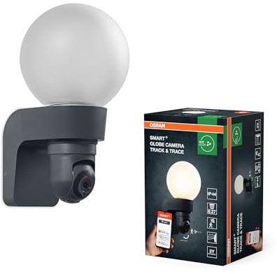 Osram SMART+ Outdoor-Wandleuchte mit Kamera, E27-Sockel, Track & Trace-Funktion, robusztem Glasdiffusor, integrierter Lautsprecher, Memory Card, smarte WIFI-Technologie, lange Lebensdauer, IP44