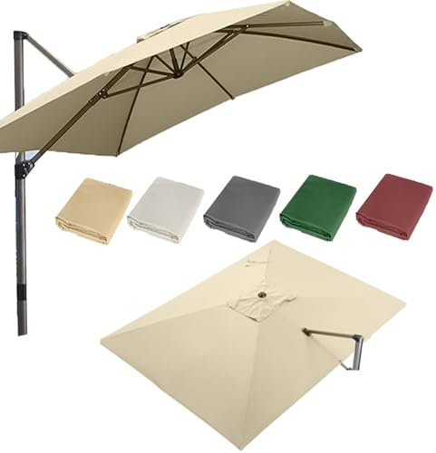 QSPNVFB 3x4m Parasol Déporté Toile De Rechange Rectangulaire 8 Côtes Auvent De Parasol De Terrasse Anti-UV Couverture De Rechange Pour Parapluie De Jardin(Khaki)