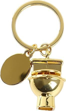 1 porte-clés en métal en forme de mini toilettes doré avec pendentif en forme de clé de voiture, décoration de petite taille, pratique à transporter, breloques, art, perles et fabrication de bijoux