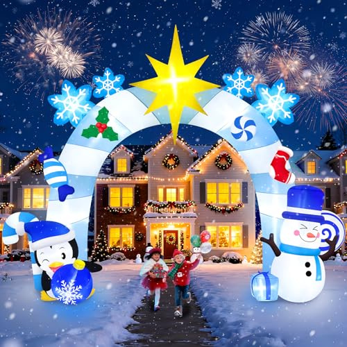 Kalolary 12 Fuß aufblasbarer Weihnachtsbogen Winter Schneemann Pinguin | Weihnachts Aufblasbogen Aufblasbare Weihnachtsdekoration Außenbereich Feiertagsparty Rasen Garten Einkaufszentrum Straße