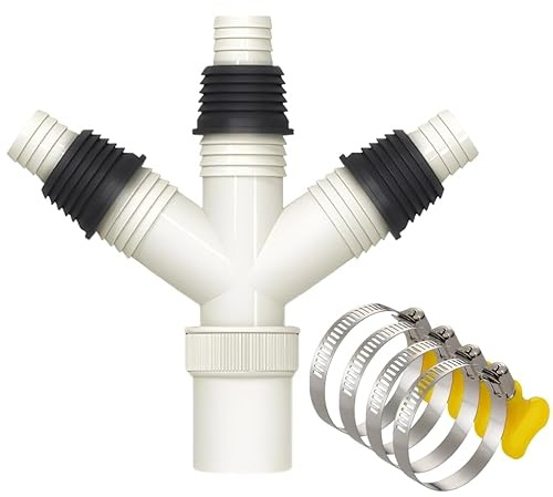 GXGM 1 Pezzi Raccordo scarico lavatrice per lavastoviglie, scarico lavatrice, connettore a tre filettature con 4 anelli di sicurezza, con interfaz da 20-31mm con filettatura plastica