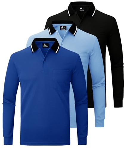 JACKETOWN 3 Pack Mens Polo Shirts Long Sleeve Breathable Work Polo Shirts Adult Casual Multipack Golf T Shirt with Pocket