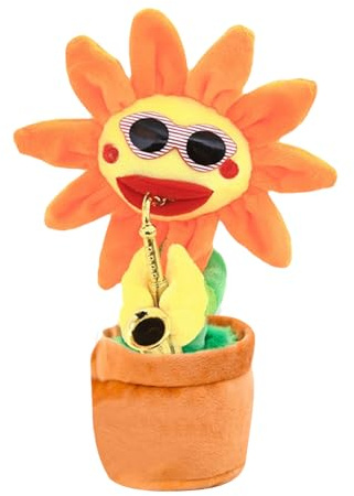 Tournesol musical - Jouet en peluche chantant - Saxophone avec fonction d'enregistrement - Peluche lumineuse qui répète la voix - Pour anniversaire, chambre d'enfant, fête, divertissement à la maison