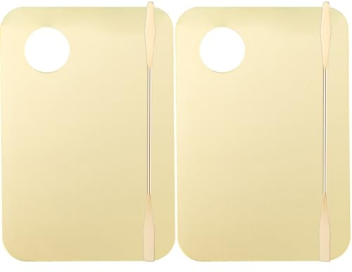 SEWACC 2 Sets 4Pcs Gold Acrylic Cosmetic Palette with Spatula, Foundation Blending Tray and Makeup Mixing Tool for Nail Art and Professional Makeup Artists
