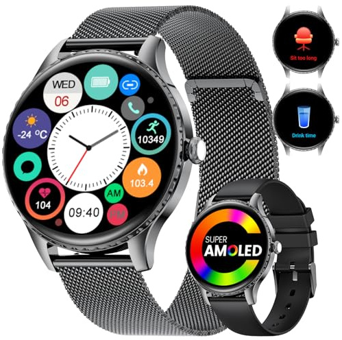CHOOSETIME Montre Connectée Ultra-Fine 7,99 mm pour Femme, 1.32 AMOLED Smartwatch avec Appel Bluetooth pour Android iOS, IP68 Étanche, 270+ Cadrans, Fréquence Cardiaque/Sommeil, Noir