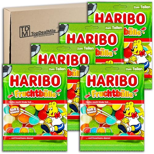 TopDealMile- Vorratspack für Haribo Fruchtbälle 5 x 160g Fruchtgummi in Ballform mit süß-saurer Note