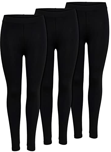 ONLY 3er Pack Leggings für Damen in schwarz - Blickdicht - Für Freizeit, Sport, Yoga oder Fitness aus 95% Baumwolle 15209151 (XS, Schwarz (2017))