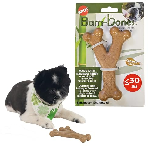 SPOT Bam-Bones Wishbone Dog Chew Toy, Bamboo Fiber Blend, Non-Splintering Durable Chew for Light to Moderate Chewers, Adult Dogs & Teething Puppies 10–30 lbs, Chicken Flavor, 5.25 in