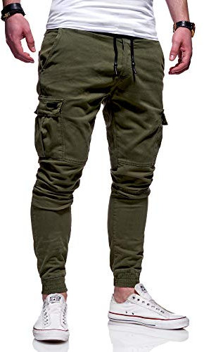 Rello & Reese Herren Cargo Chinohose Jogger Hose JN-3839 [Khaki, W34]