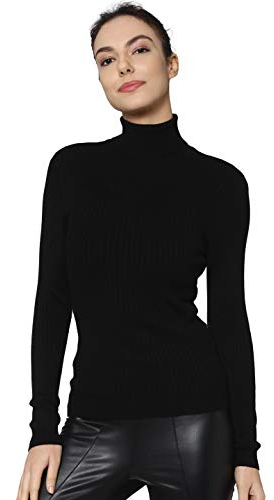 ONLY Damen Struktur Rollkragen Pullover Rundhals Feinstrick Sweater Stretch Oberteil ONLKAROL NOOS, Farben:Schwarz, Größe:M