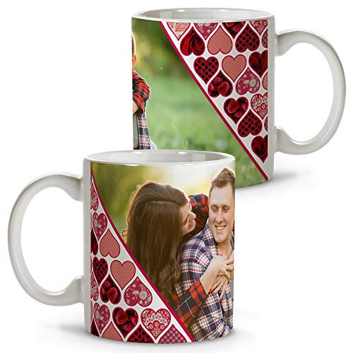 Taza de San Valentín Personalizada con Foto. Regalos Para Mi Novio De Cumpleaños. Regalo Original Mujer. Regalos Parejas Originales. Taza Enamorados Corazones. Desayuno Pareja.