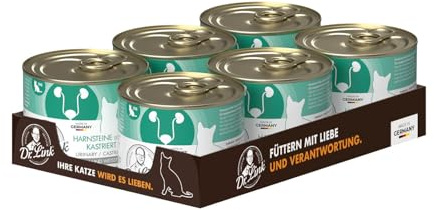 Dr. Link Spezial-Diät Katzenfutter, für kastrierte Katzen & Kater, Huhn & Weißfisch – Unterstützung der Harnwege, Diätfutter mit pH-Wert-Regulierung, Omega-3-Fettsäuren, Glutenfrei - 6X 200g Dose