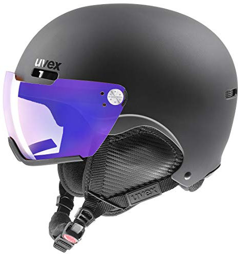 uvex hlmt 500 Visor V - Skihelm für Damen und Herren - mit Visier - individuelle Größenanpassung - Black matt - 55-59 cm