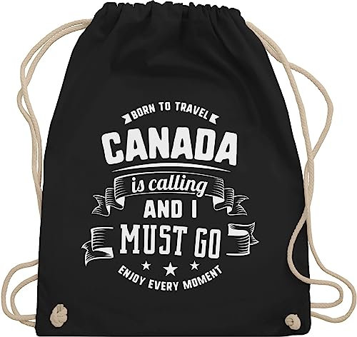 Turnbeutel Rucksack - Länder Fahnen und Flaggen - Canada is calling and I must go Weiß - Unisize - Schwarz - country kanada beutelrucksäcke stoffbeutel trainingsbeutel sportbeutel