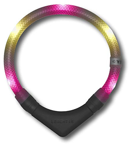 LEUCHTIE® Plus Leuchthalsband Hund batteriebetrieben, wasserdichtes LED Halsband, Hundehalsband Leuchtend mit 100 h Leuchtdauer, enorm hell, pink-vanille Größe 45