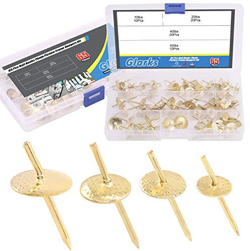 Glarks - Set di 65 grucce in lega con ganci in gesso per appendere orologi, specchio su muro a secco in legno, 4,5 kg