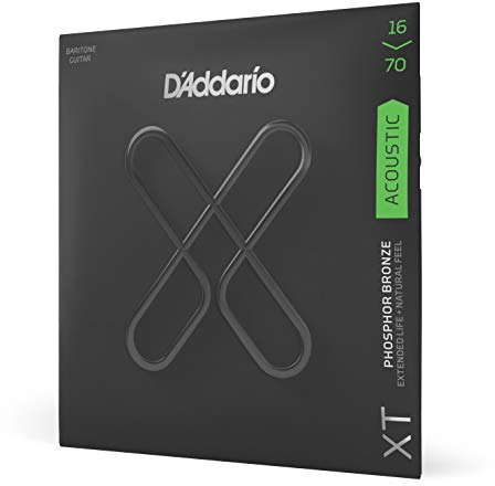 Cuerdas D'Addario para guitarra acústica, XT con revestimiento de bronce fosforado, XTAPB1670, calibre medio barítono 16-70, juego de 6 cuerdas, paquete de 1