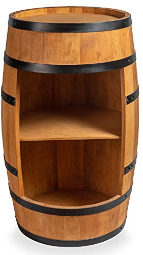 CREATIVE COOPER Weinfass Stehtisch - Mini Bar Regal Rund - Alkohol Shrank Flaschenregal Holz Regale - Holzfass Deko - Weinregal - Fassmöbel - Wine Rack - Möbel Wohnzimmer - Fassbar 80Cm High (Eiche)
