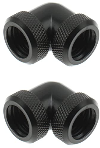LBTODH Wasserkühlungsarmatur, schwarz, 4 Stück, G1/4, 90 Grad drehbarer Winkel, harter Schlauch, Schnelldrehverbinder mit drei Dichtungsringen für PC-Wasserkühlung Adaptersystem