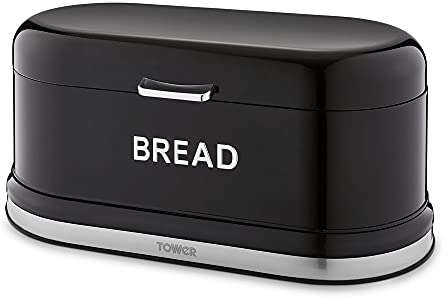 Tower T826170NOR Belle Bread Bin with Embossed Chrome Lettering, Noir, Steel, Black