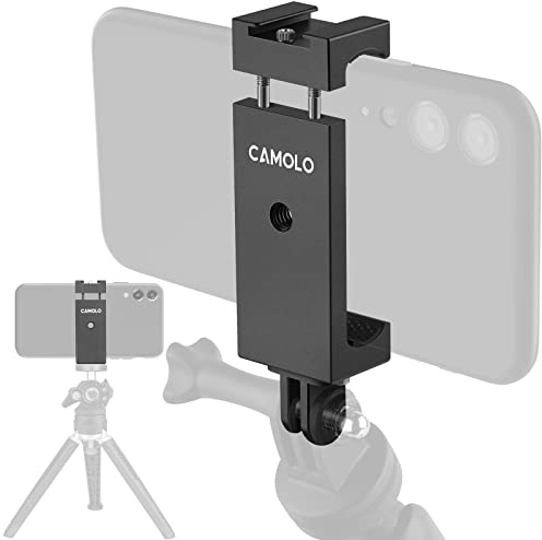CAMOLO Handyhalterung Stativ Adapter für Gopro mit Blitzschuh Mount Adapter, Metall Universal 2 in 1 Handy Halterung mit Cold Shoe Mount Adapter und 1/4 Schraube für iPhone,GoPro, Selfie Stick Vlog