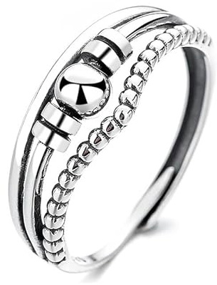 Qings Anello Ansia Argento Sterling per Donna,Anxiety Ring,Anelli Anti-Ansia per Donne