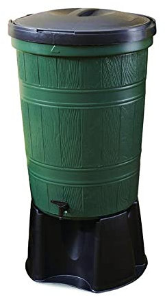 Citerne d'eau verte en plastique recyclé 200 L | Kit comprenant robinet, support et inverseur | Cloudburst