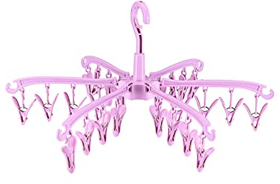 CMOISO 365° Rotation Sock Hanger for Washing Line, 1 Pcs Foldable Underwear Dryer with Pegs, Sock Dryer with Pegs, Underwear Hanger for Laundry (Pink)