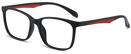 ANRRI Blue Light Blocking Glasses, Anti Eyestrain Lens Lightweight Frame Eyeglasses, Black Fream Red Temple, Men/Women