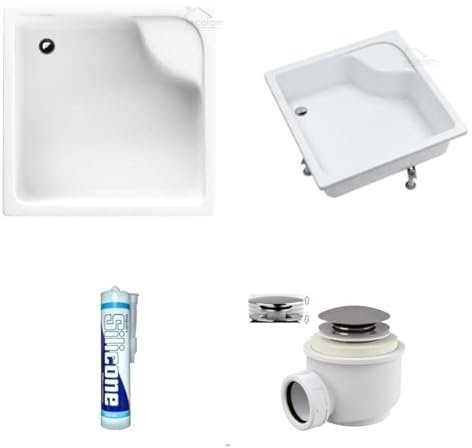 ECOLAM Receveur de douche profond Carré Doris 80x80 cm hauteur: 41 cm profondeur: 28 cm | pieds et siphon Click Clack incl | Receveur de douche acrylique blanc