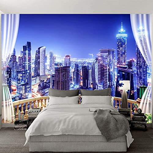 XTSWallpaper Nuit Ville Vue 360X250Cm Papier Peint Photo 3D Optique Trompe L Oeil | Déco Mural Tableaux Muraux Photo Mural Décor Motif Poster Géant Stickers Muraux Optique Fond Effet