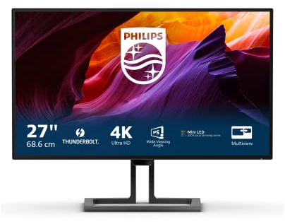 Philips 27B1U7903-27 Inch 4K UHD Monitor, IPS, Thunderbolt 4 docking, Quantum Dot, HDR1400, MultiView, Daisy Chain (3840 x 2160 @ 60Hz, 1400 cd/m², Thunderbolt 4, DP 1.4, HDMI 2.0)