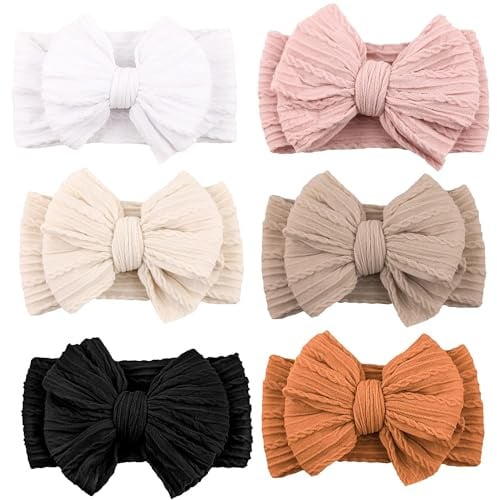 Niceye Handmade Baby Headbands Soft Stretchy Nylon Hair Bands with Bows for Newborn Infant Baby Toddler Girls- Pack of 6