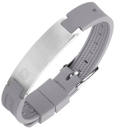 Lunavit Magnet Silikonarmband in klassichem Grau, hautfreundliches Energiearmband in farbenfrohem Design, 2 Magnete, Germanium und Kupfer Inserts, unisex