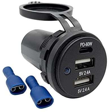 Offgridtec 96W Auto-USB-Steckdose mit Flip-Abdeckung (12V/24V) - Zwei USB-A-Ports (36W max.) IP65 wasserdichter Ladegerät für Auto, Boot, LKW, langlebiges ABS-Gehäuse
