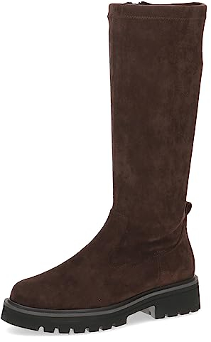 CAPRICE Damen Hohe Stiefel ohne Absatz Memotion bis zum Knie Flach Weite G, Braun (Dk Brn Stretch), 39 EU