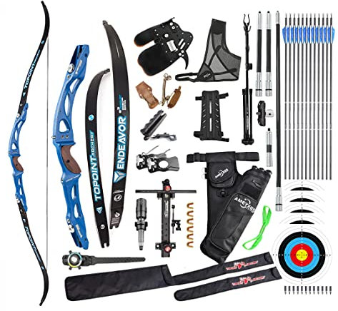 surwolf Recurve Bogenpaket 66 68 70 Bogenschießen Wettbewerb für Erwachsene, sportlicher Bogen, Ziel Recurve Bogen, 25 Bogenriser aus Magnaliumlegierung, ILF-Gerät, rechts(Blau,70-24lbs)