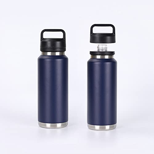 LADRENTDU Étanche Gourde Sport Gourde Isotherme Gobelet Thermos De Grande Capacité De 36 Oz En Acier Inoxydable Pour Sports De Plein Air, Bleu Marine, Couvercle De Paille Portable 36 Oz-1000 Ml