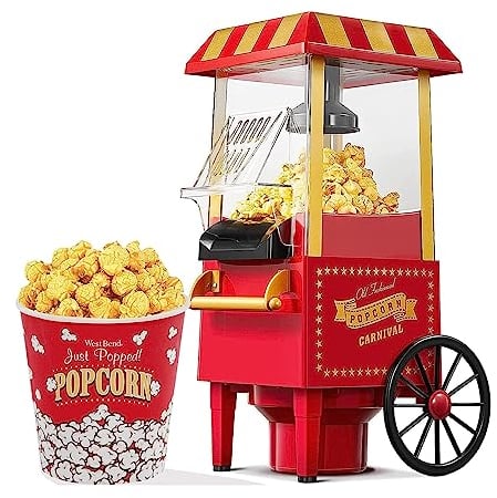 Dremdo Popcorn Maker Retro - High Power Electric Popcorn Machine, BPA-Free Air Popper Popcorn Maker No Oil Healthy Snack, Perfect for Home, Party And Family,Red