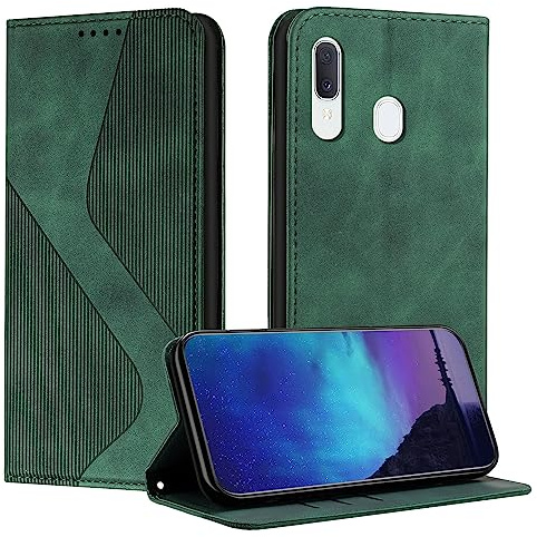 Fatcatparadise Kompatibel mit Samsung Galaxy A40 Hülle, Handyhülle für Samsung A40, PU Leder Flip Klappbare Wallet Magnet Case Handytasche Klapphülle Schutzhülle für Samsung A40 Hülle Holster (Grün)
