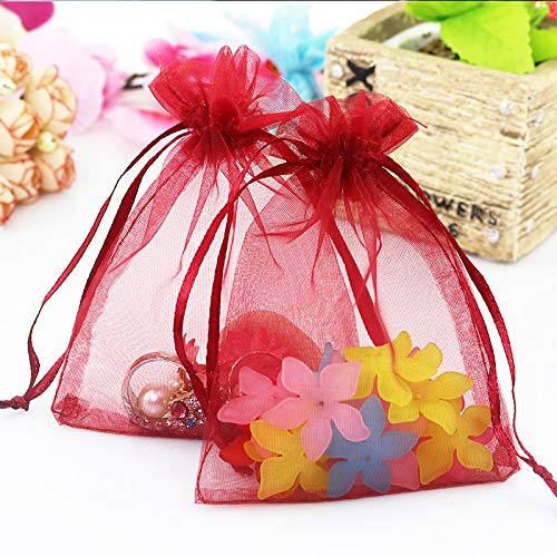 100 Stück Organzabeutel Organzasäckchen,17x23cm Geschenkbeutel Organza Schmuckbeutel Hochzeit-Säckchen Klein Organza Beutel Netzbeutel mit Kordelzug für Hochzeit,Geburtstag,Weihnachten, Weinrot