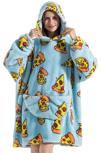 Ruiuzioong Übergroße Tragbare Decken Hoodie Sweatshirt für Damen Herren, Pullover Kapuzenpullover Oversized Tragbare Decke Weich Hoodies Kapuzenpullover (Pizza-Erwachsene)