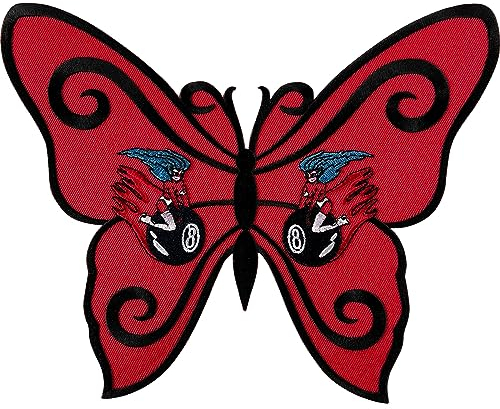 Big Large Red Butterfly Hero 8 Ball Patch Iron Sew On Clothes Embroidered Badge