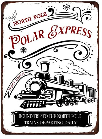 Polar Express Train Depot the North Pole Schild für Café Bar Home Wanddekoration Kunst Winter Dekoration Schild Bauernhaus Weihnachtsdekoration Vintage Retro Poster 20,3 x 30,5 cm